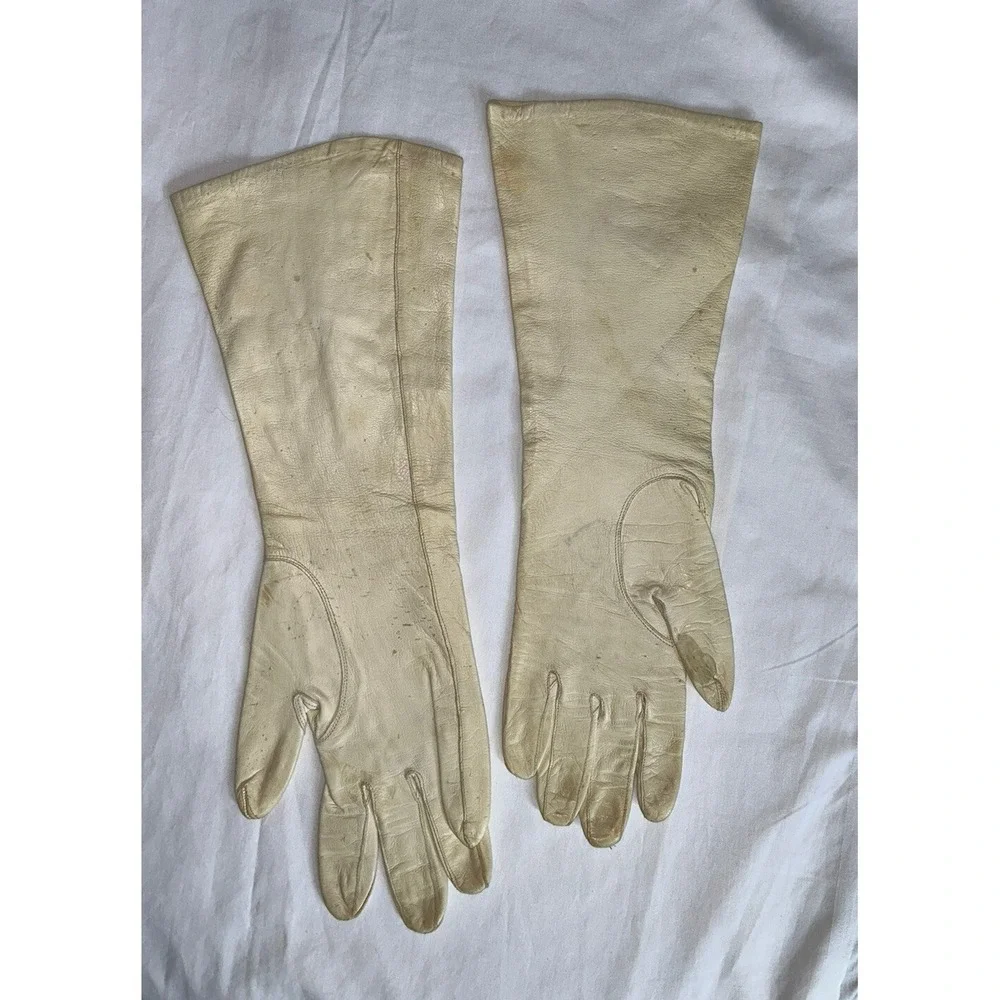 Vintage Kid leather gloves silk Lined made in France 14‎ inches